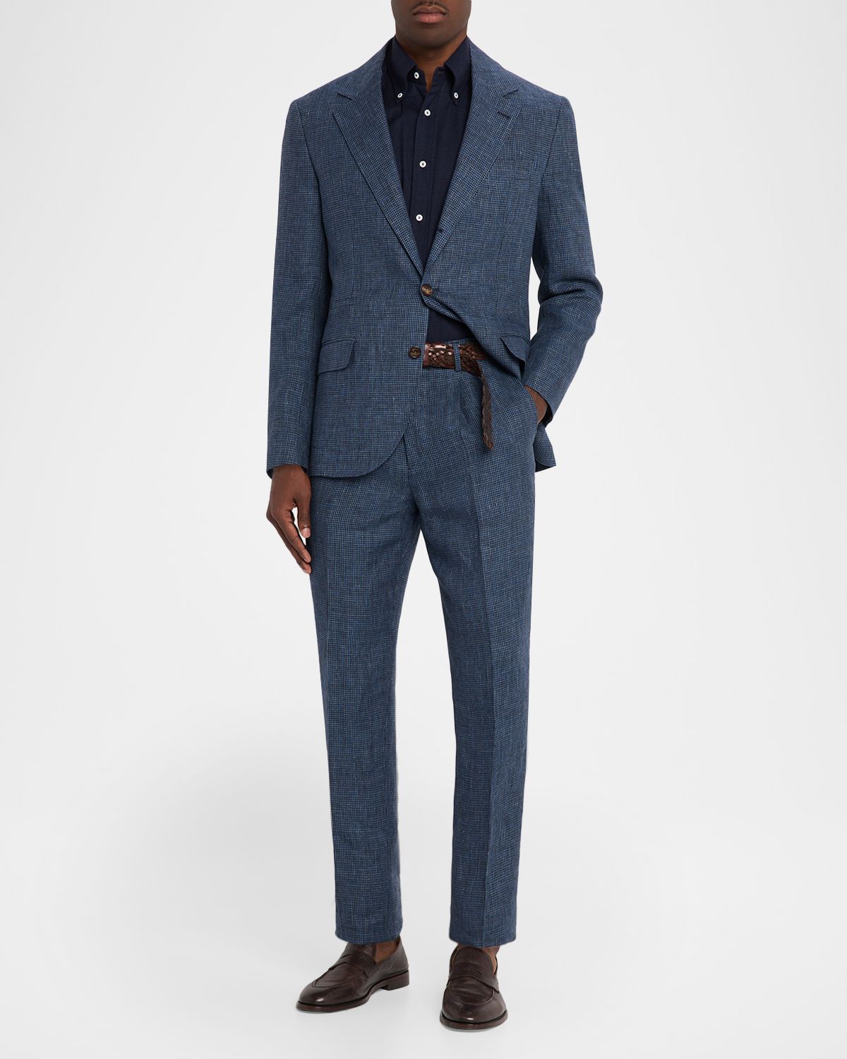 Brunello Cucinelli Men 's Linen Houndstooth Two-Piece Suit