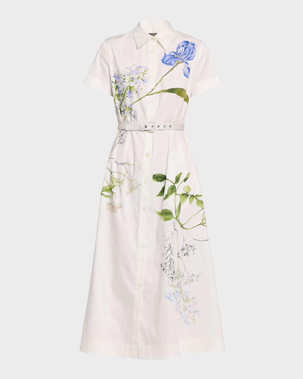Monique Lhuillier Floral Cotton Short-Sleeve Midi Shirtdress