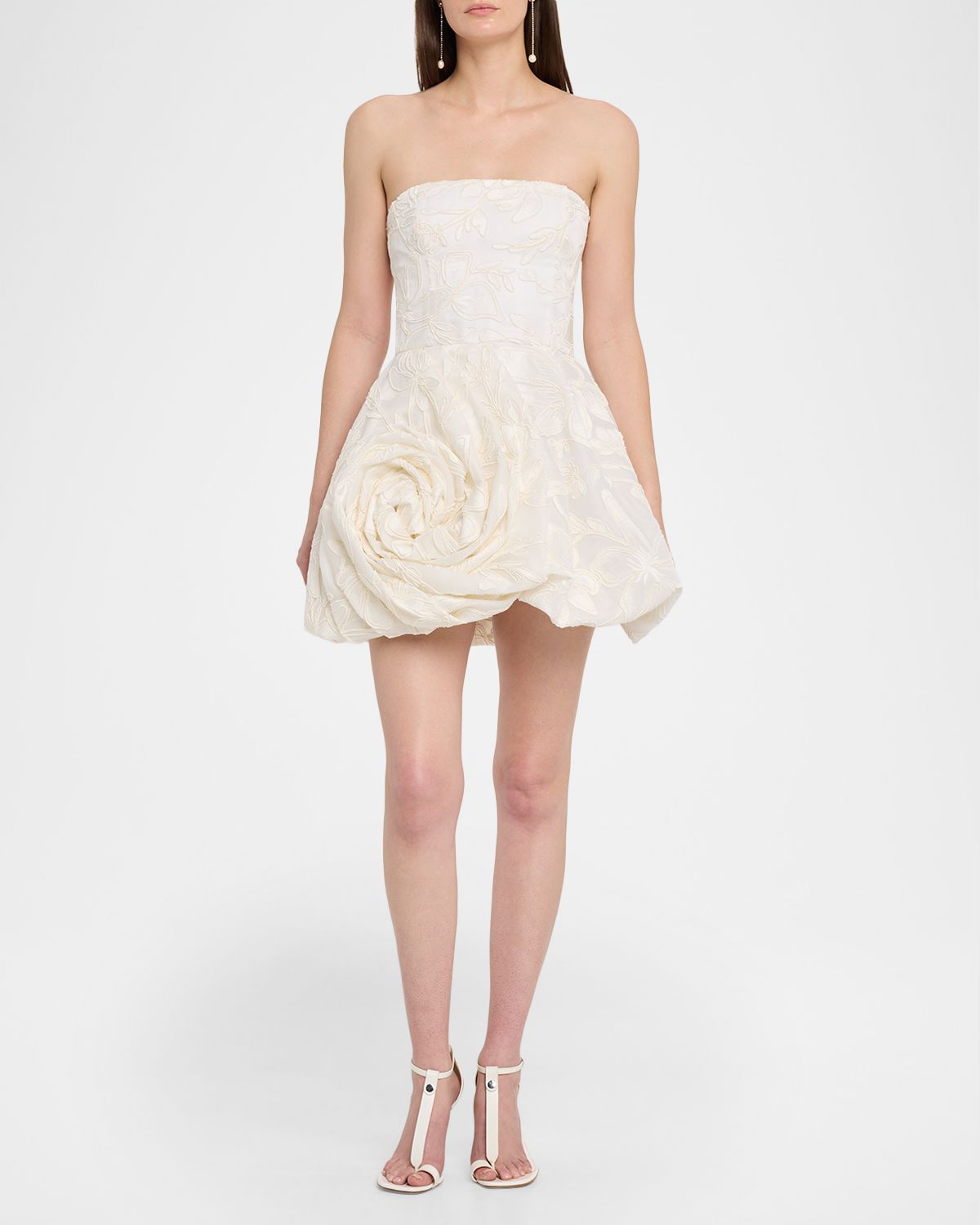 Monique Lhuillier Strapless Rosette Bubble Mini Dress