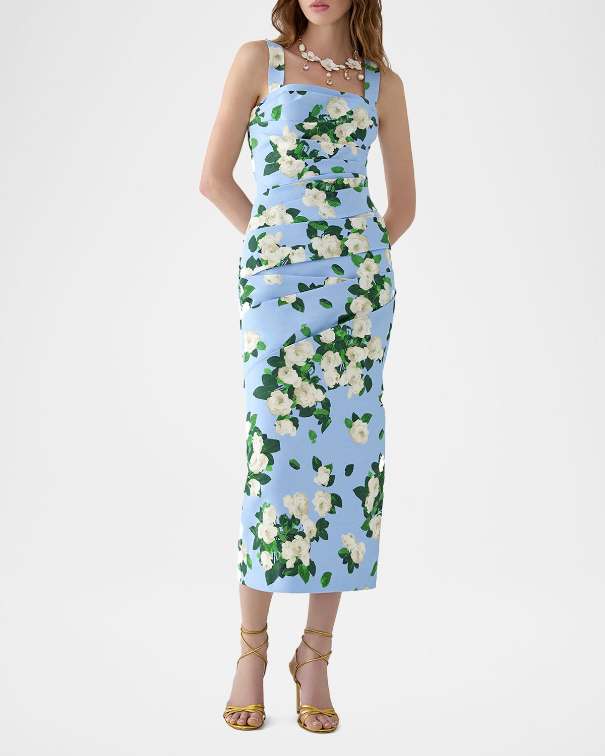 Carolina Herrera Draped Floral Cotton Sleeveless Midi Dress | Thumbnail 4 Carolina Herrera Draped Floral Cotton Sleeveless Midi Dress | Thumbnail 4