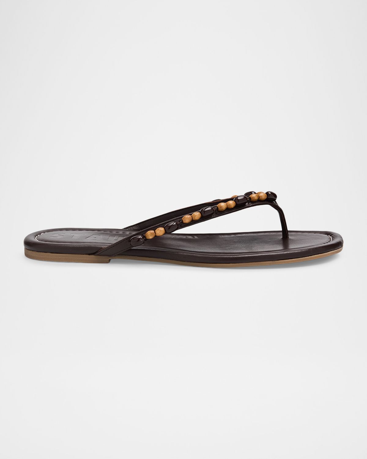 STAUD Freja Beaded Leather Thong Sandals
