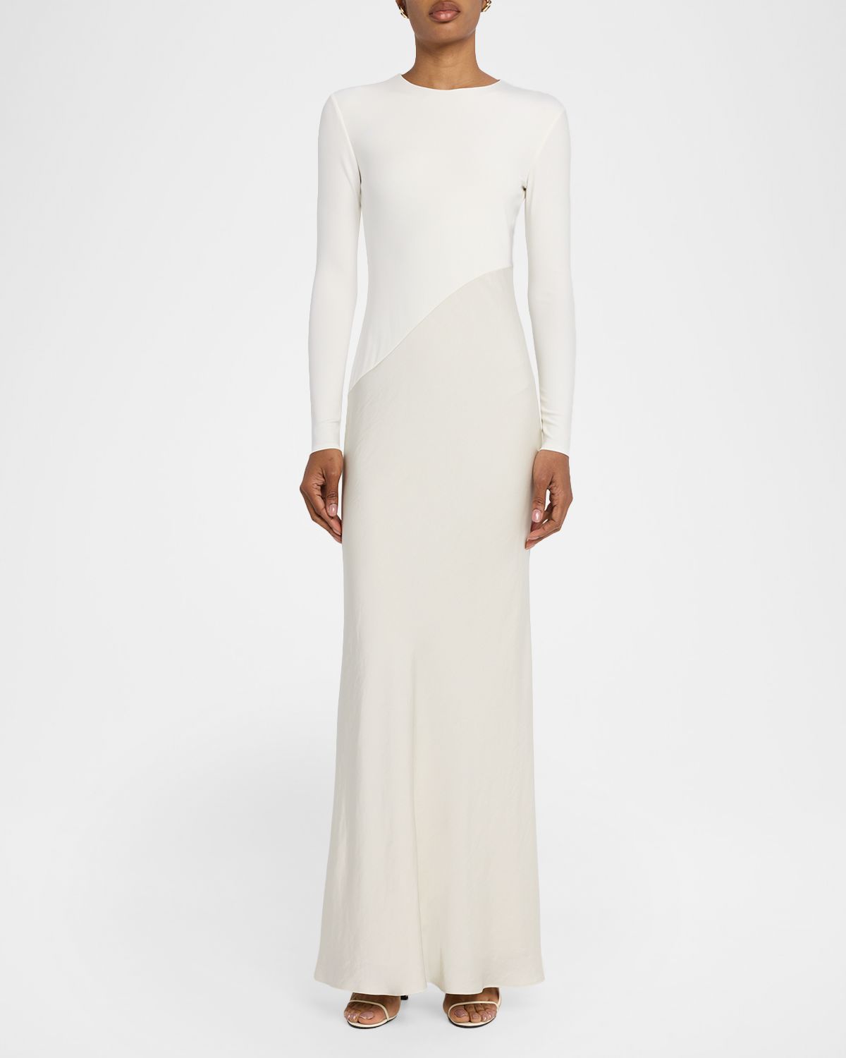 Roland Mouret Asymmetric Mixed-Media Long-Sleeve Gown