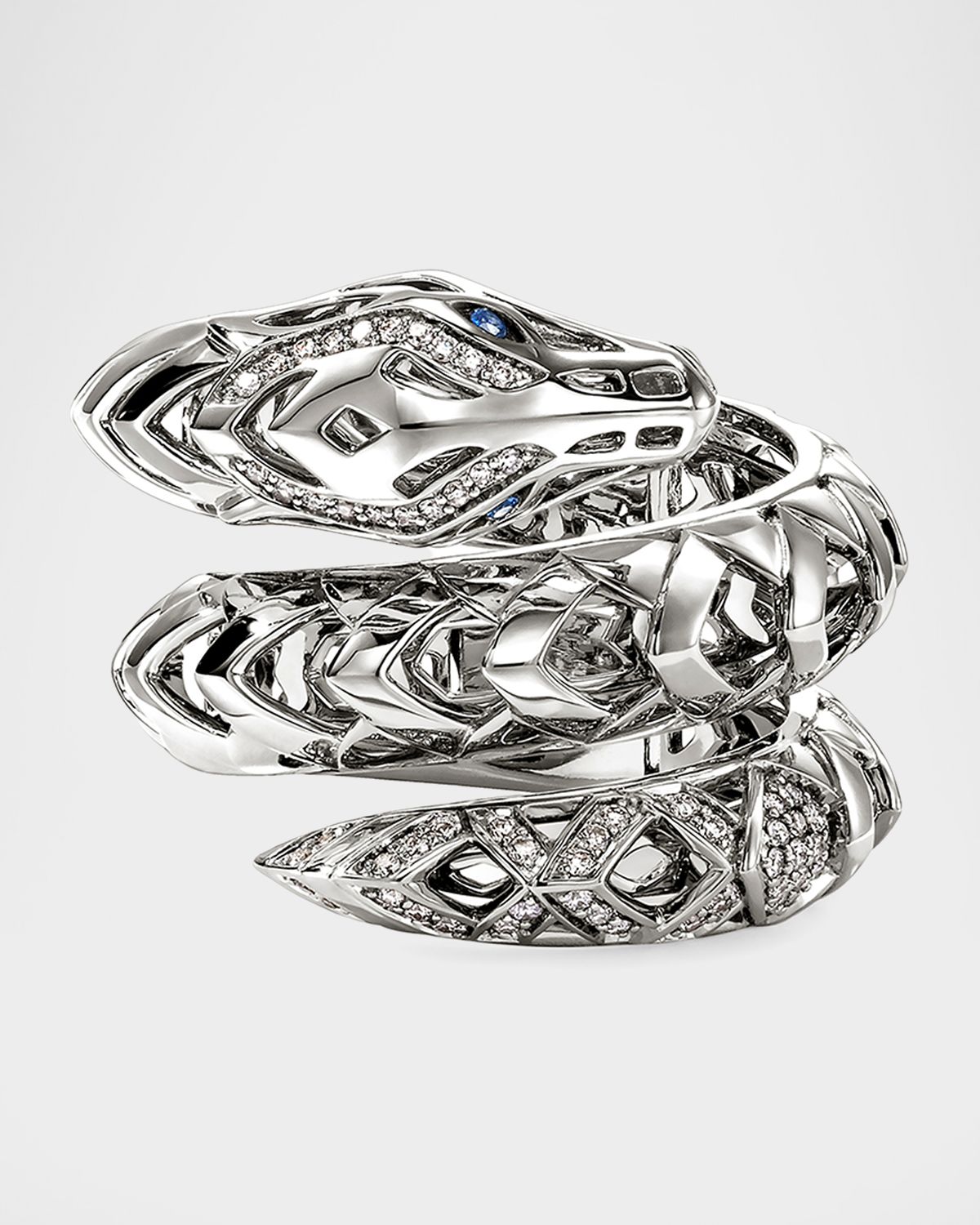 John Hardy Sterling Silver Naga Ring with Diamonds and Blue Sapphires