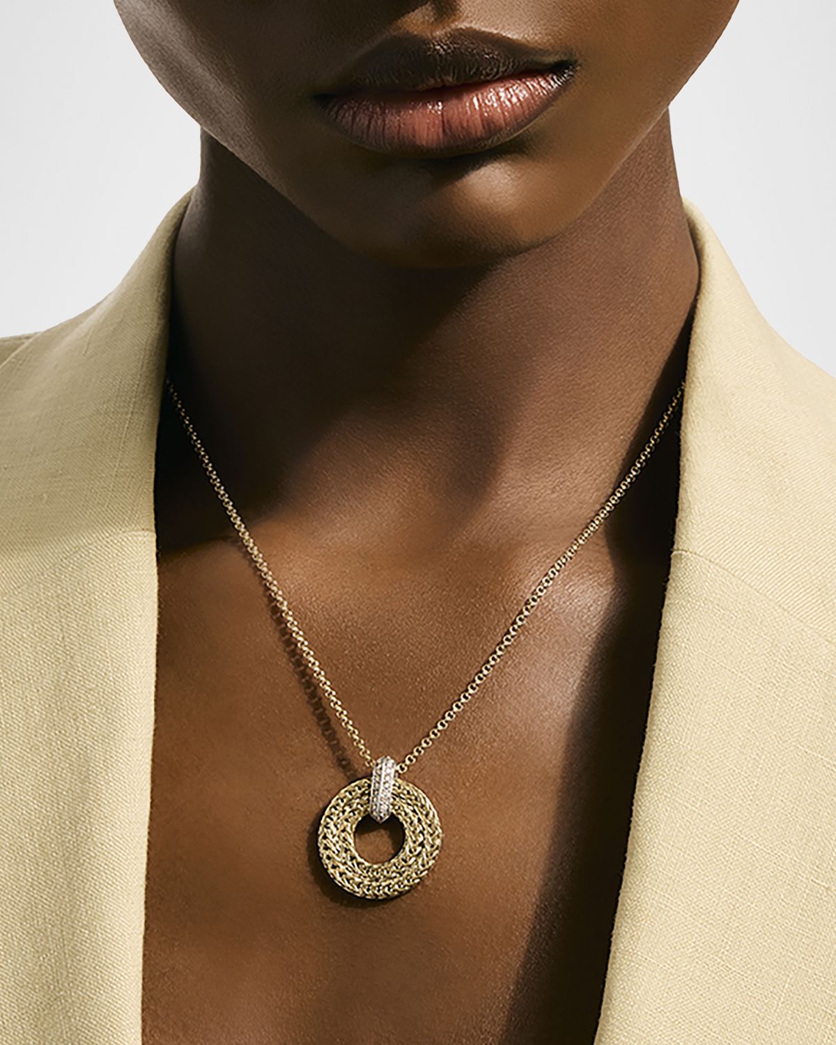 John Hardy Icon Link 14K Yellow Gold Pendant Necklace with Diamonds, 2mm, 18"L