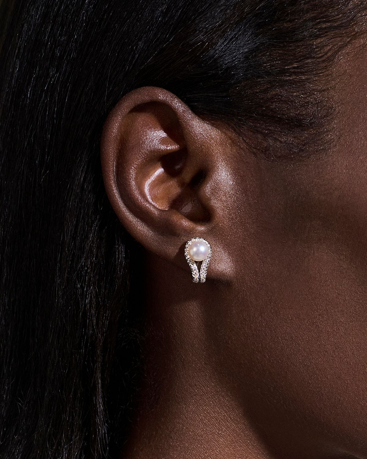 John Hardy Sterling Silver Surf Earrings with Diamonds and Pearls