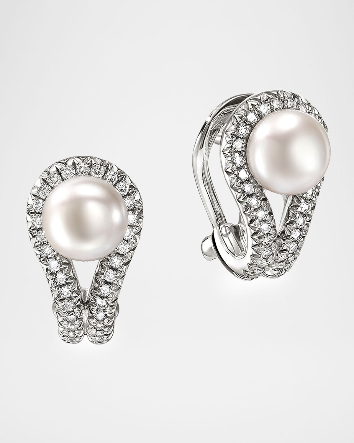 John Hardy Sterling Silver Surf Earrings with Diamonds and Pearls
