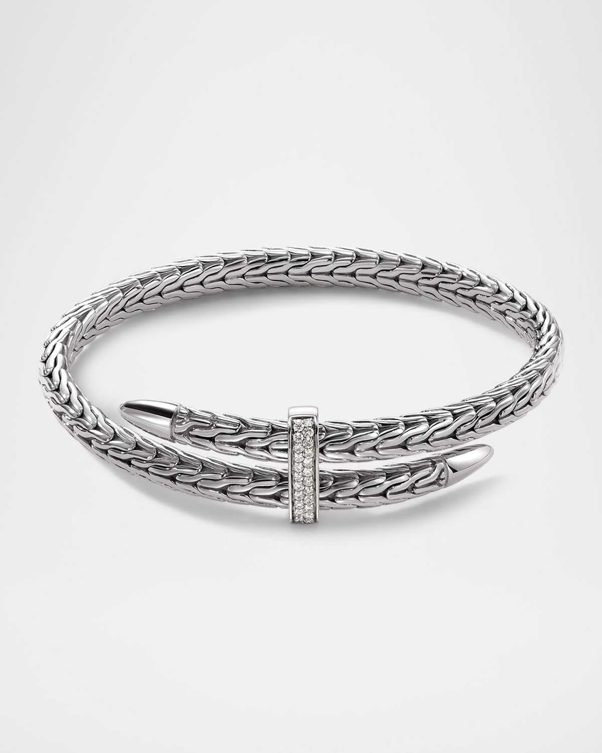John Hardy Men 's Spear Flex Cuff in Sterling Silver with Diamonds, 5.5mm