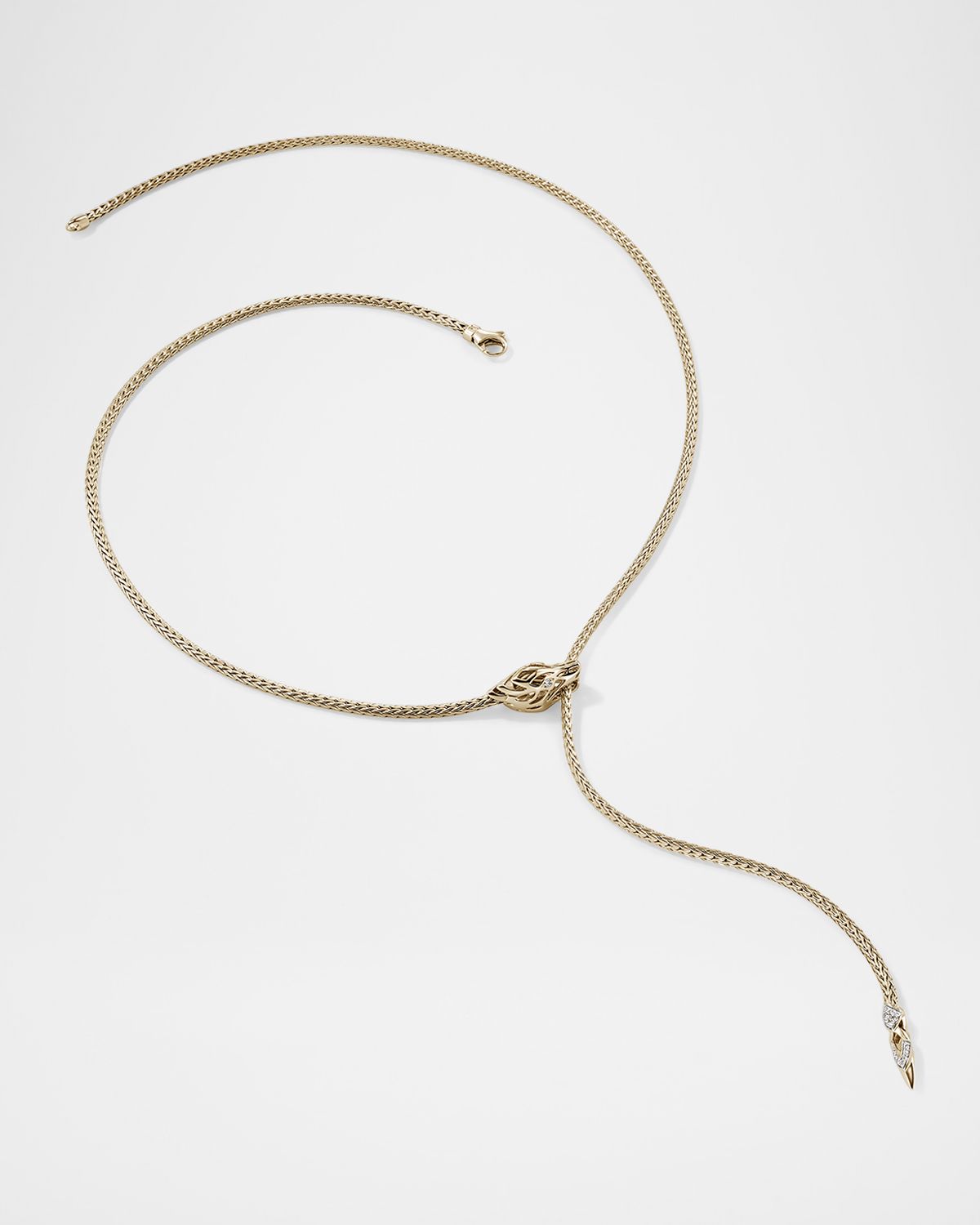 John Hardy Naga 14K Yellow Gold Lariat Necklace with Diamonds, 2.5mm