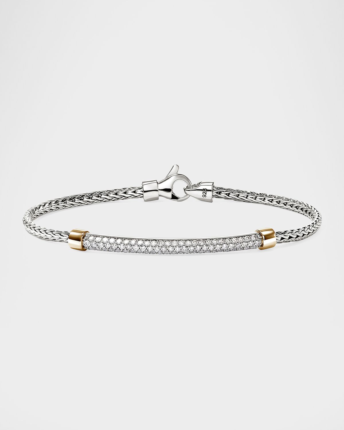 John Hardy JH Essential Sterling Silver and 14K Yellow Gold Diamond Pave Bracelet, 2.5mm