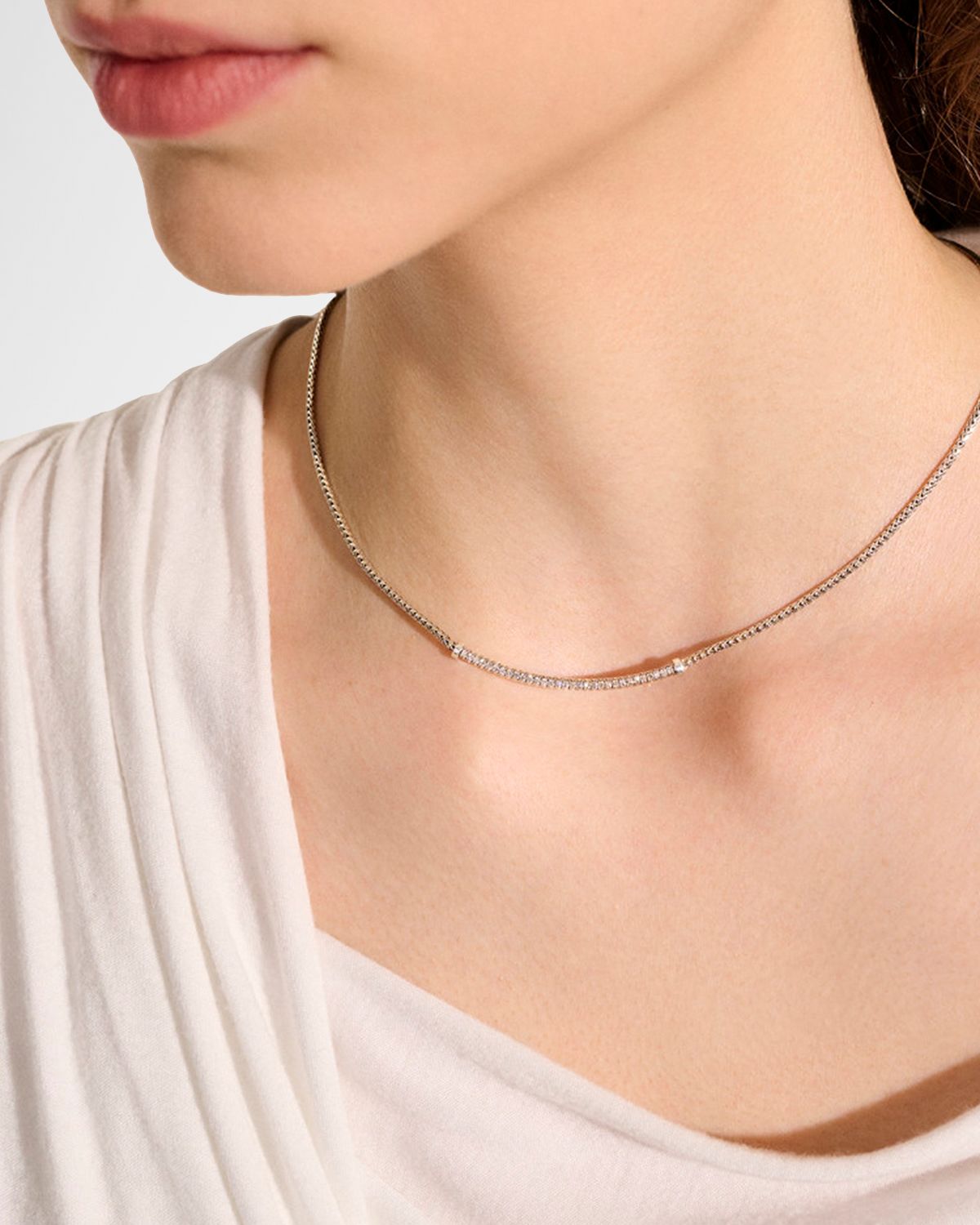 John Hardy JH Essential Sterling Silver Diamond Pave Necklace, 1.8mm