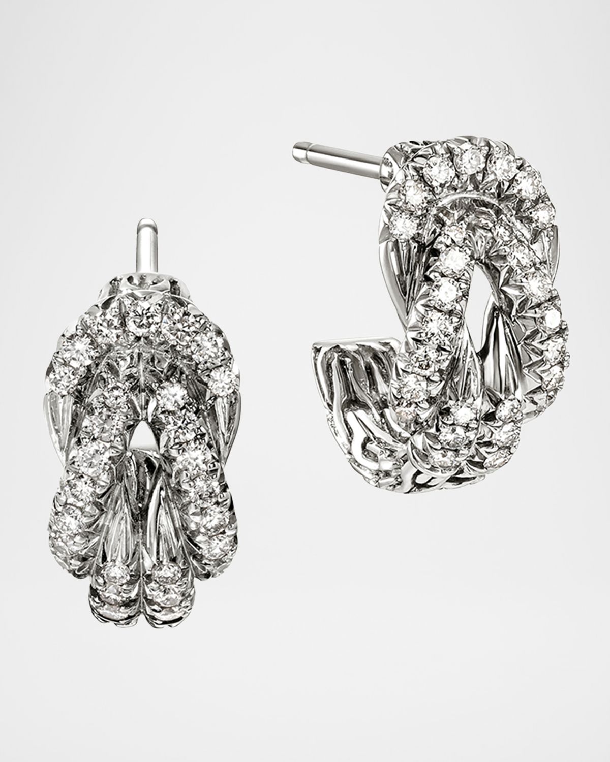 John Hardy Sterling Silver Pave Love Knot Hoop Earrings, 13mm