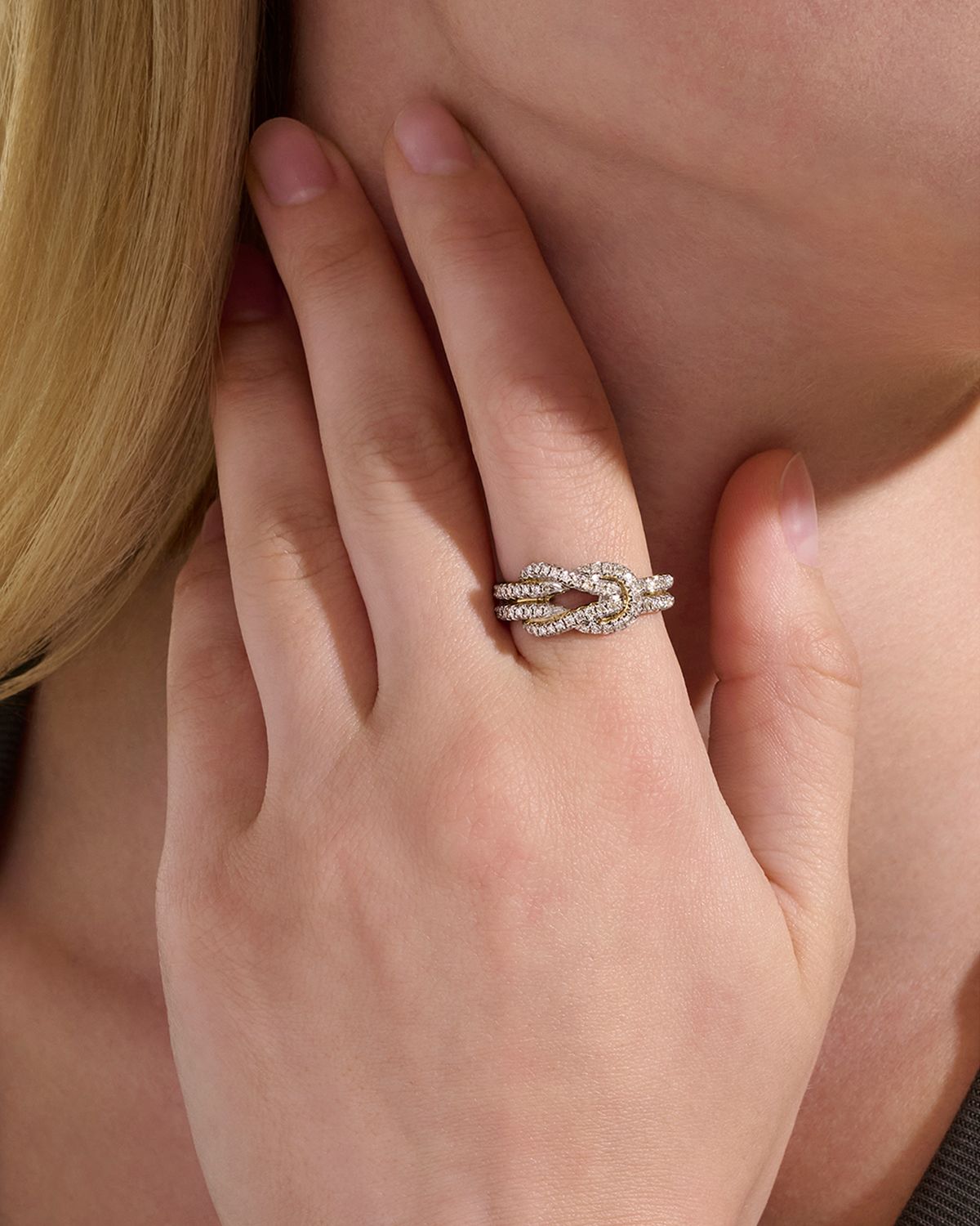 John Hardy 14K Yellow Gold Diamond Pave Love Knot Ring