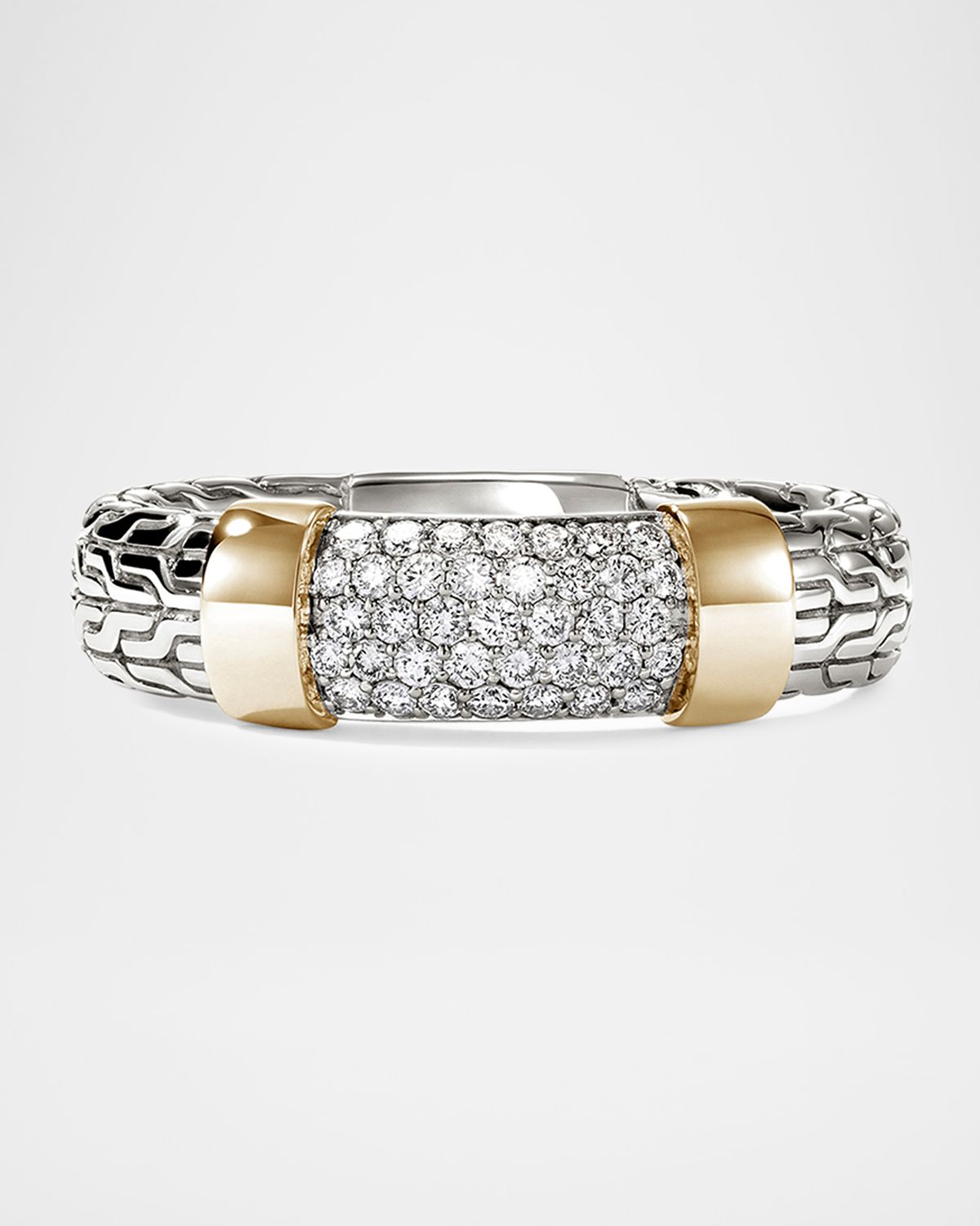 John Hardy JH Essential Sterling Silver and 14K Yellow Gold Diamond Pave Ring