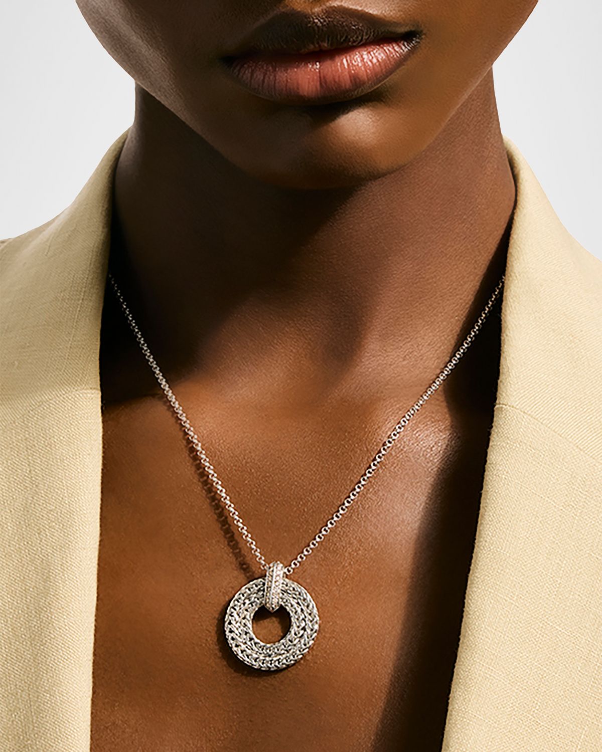 John Hardy Icon Link Sterling Silver Pendant Necklace with Diamonds, 2mm, 18"L