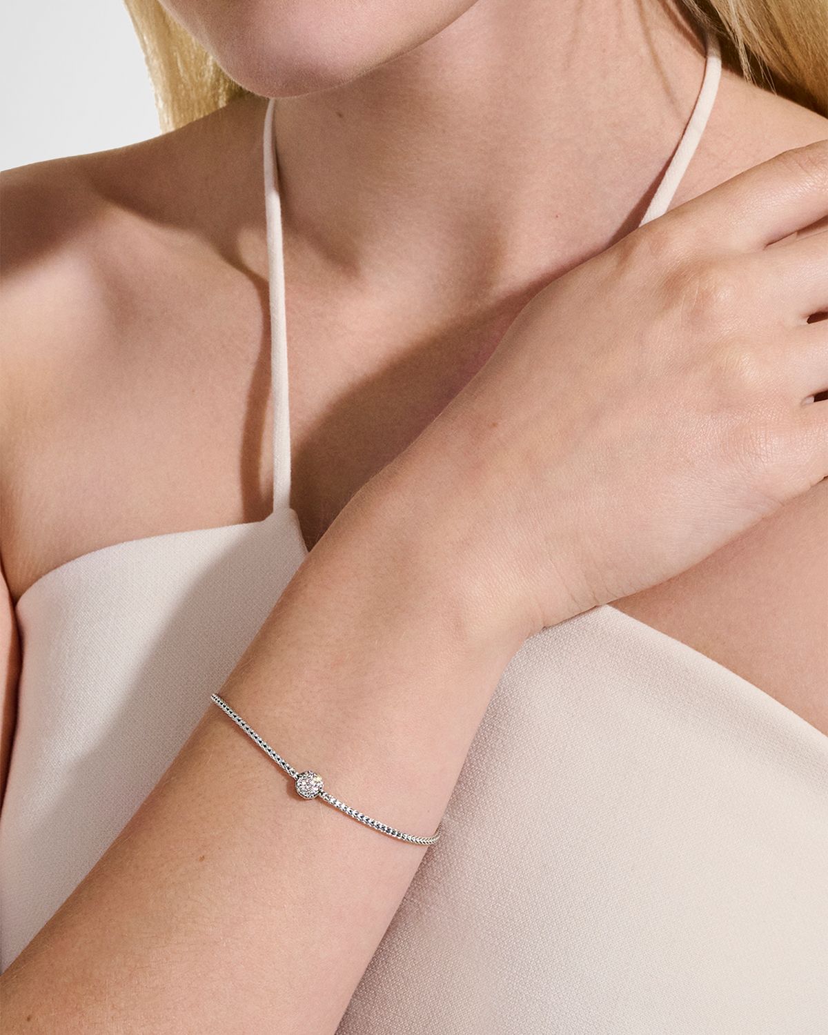 John Hardy JH Essential Sterling Silver Diamond Pave Station Bracelet, 1.8mm