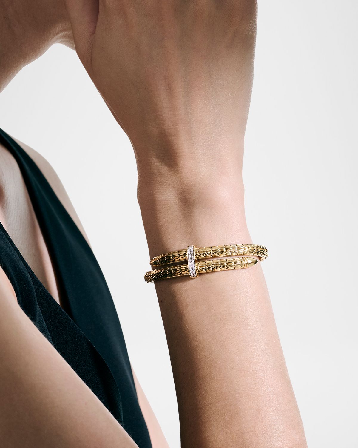 John Hardy Spear Flex 14K Gold Cuff Bracelet with Diamonds