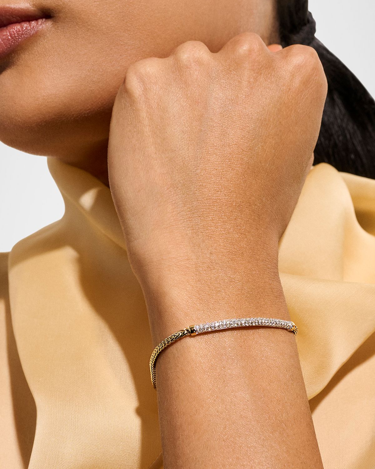 John Hardy JH Essential 14K Yellow Gold Diamond Pave Station Bracelet, 2.5mm