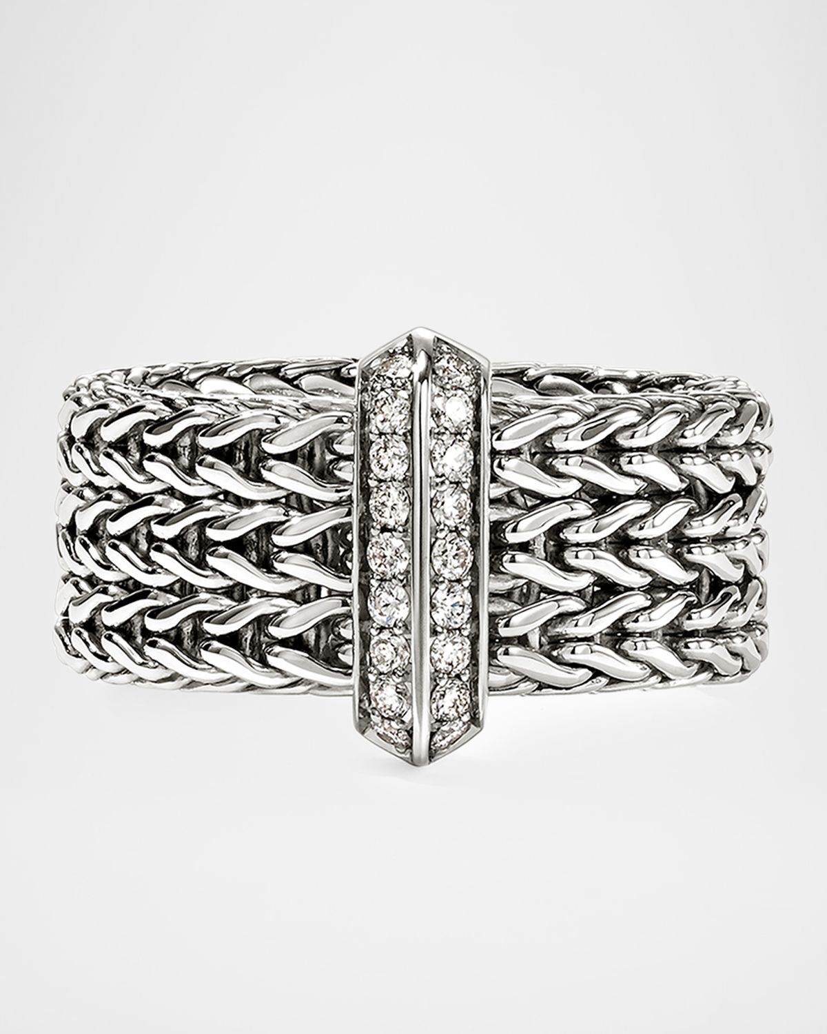 John Hardy Icon Link Sterling Silver and Diamond Bar Ring, 9mm