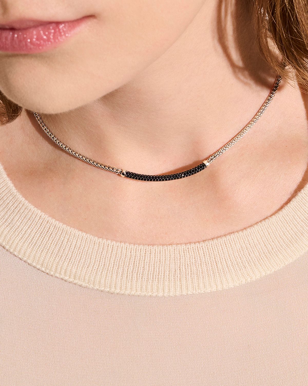 John Hardy JH Essential Sterling Silver Black Sapphire Pave Station Necklace, 2.5mm