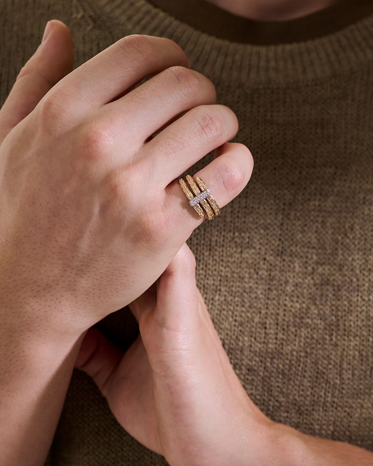 John Hardy 14K Yellow Gold Diamond Pave Spear Ring, Wide