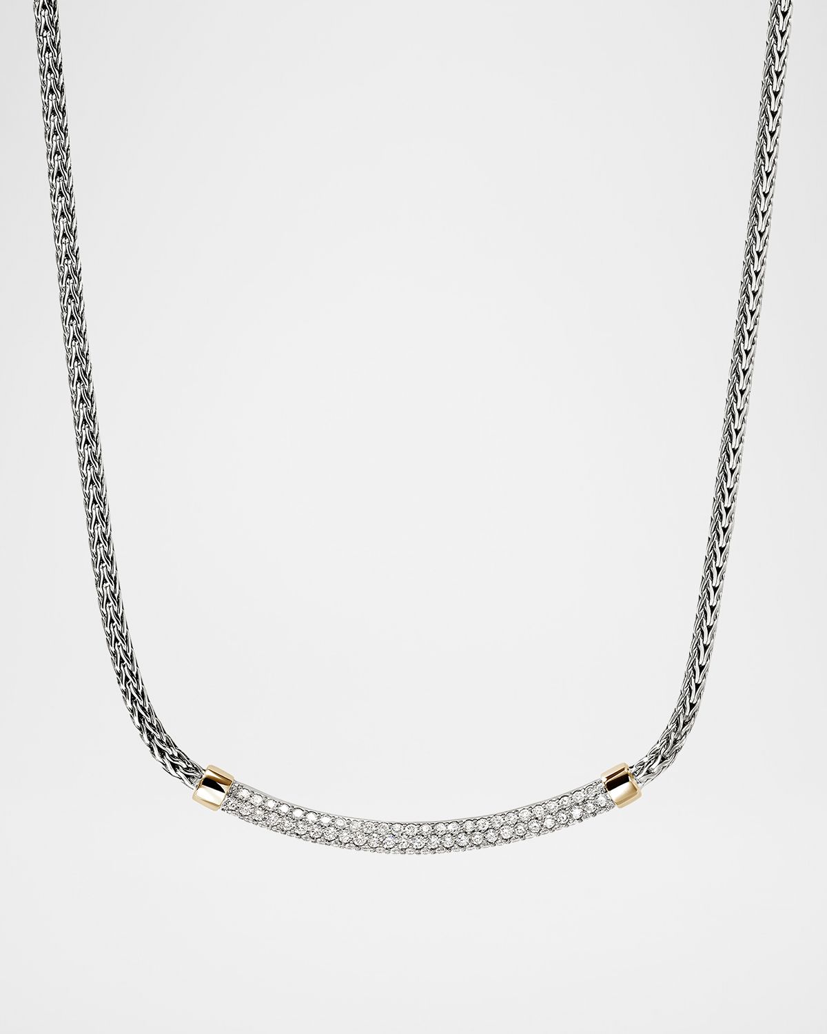 John Hardy JH Essential 14K Gold and Sterling Silver Diamond Pave Station Necklace, 2.5mm