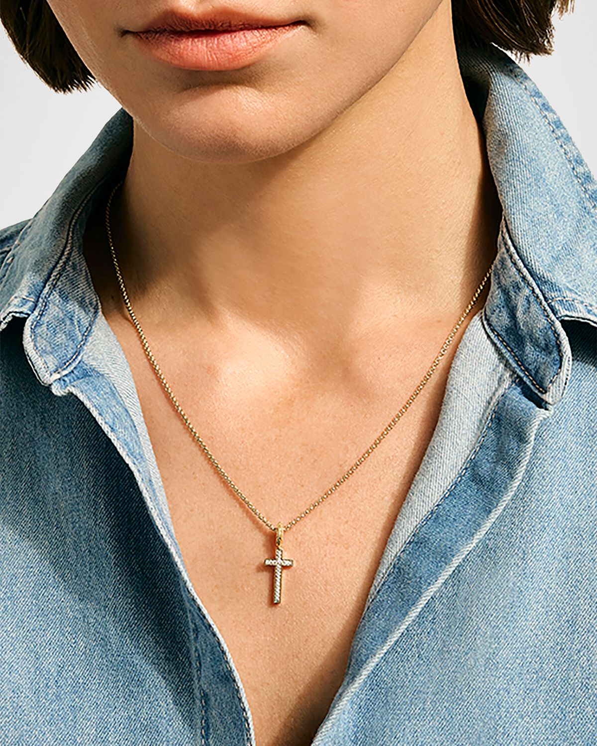 John Hardy JH Essential 14K Yellow Gold Diamond Cross Necklace, 18"L