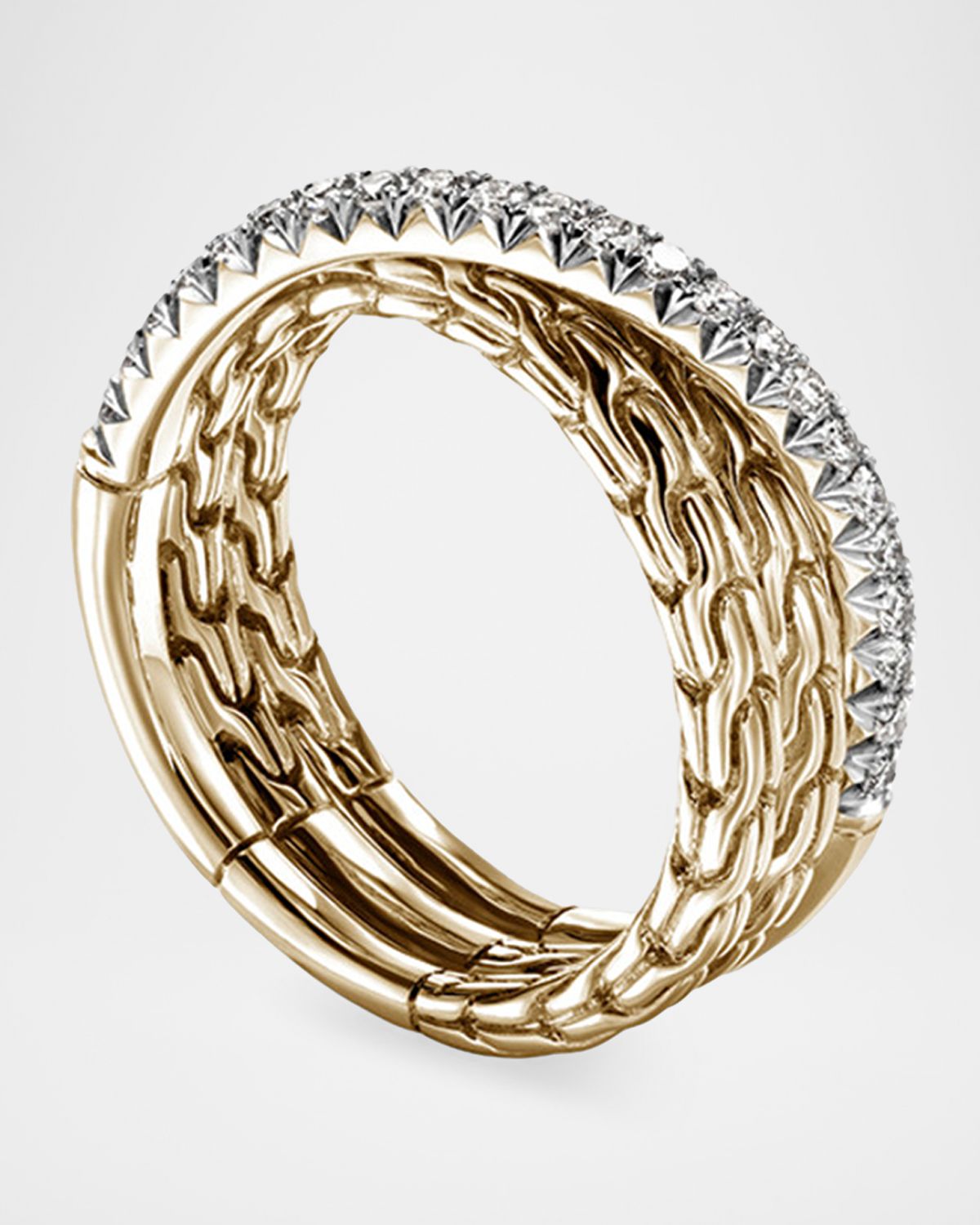 John Hardy JH Essential 14K Yellow Gold and Diamond Pave Crossover Ring, 7mm