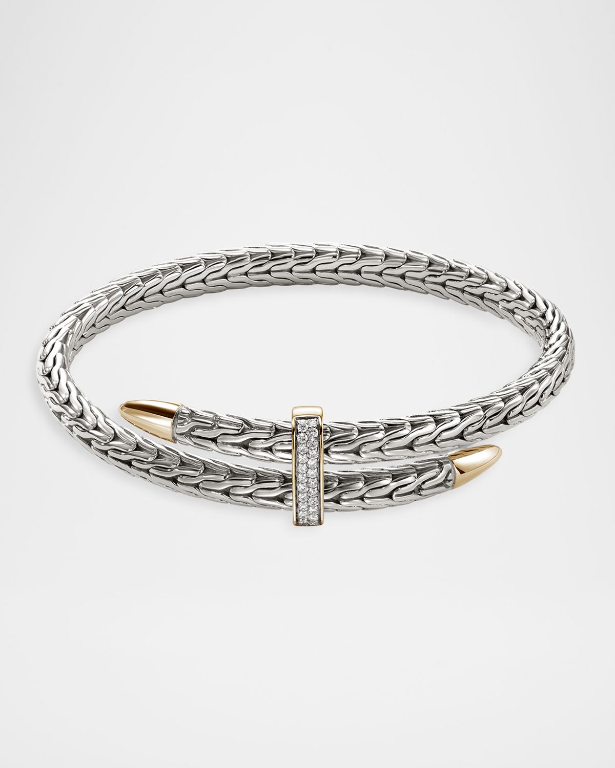John Hardy Men 's Spear Flex Cuff in Sterling Silver with 14K Gold and Diamonds, 5.5mm
