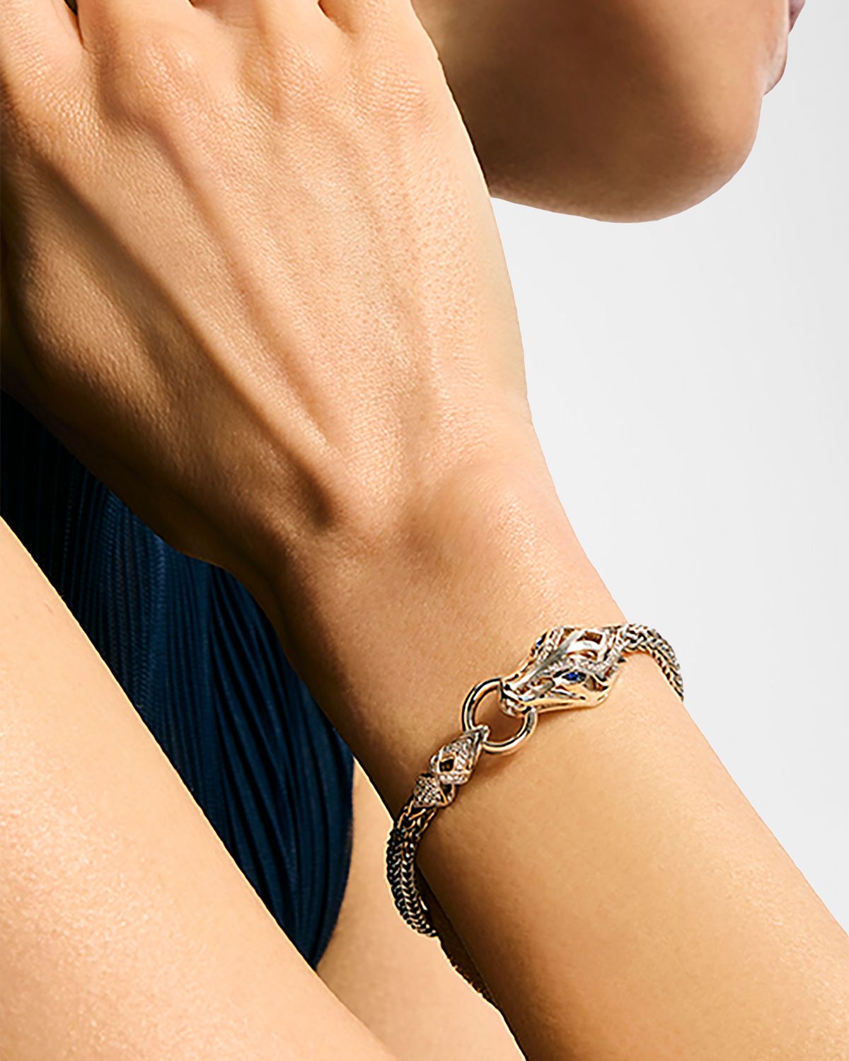 John Hardy Naga Sterling Silver Chain Bracelet with Diamonds and Sapphires, 4.4mm