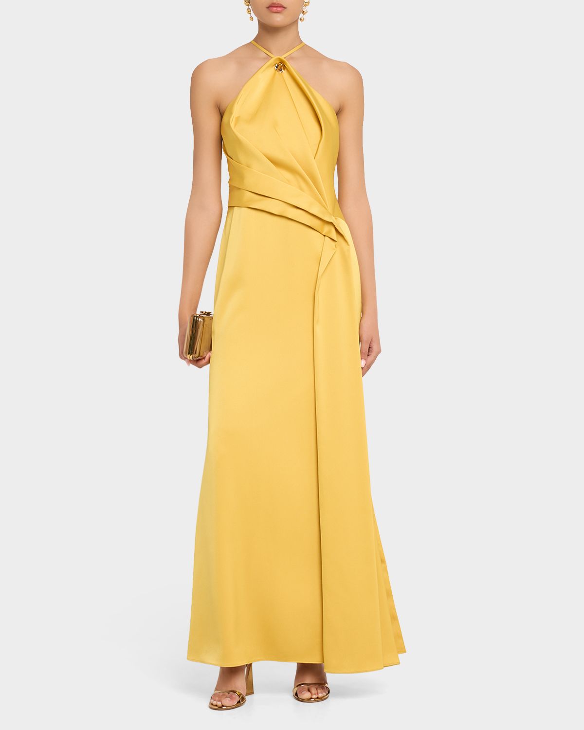 Aidan Mattox Draped Crepe Back Satin Halter Gown