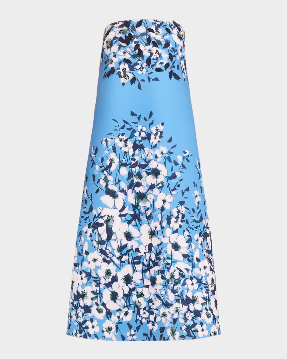 Aidan Mattox Strapless Floral-Print Scuba Midi Dress