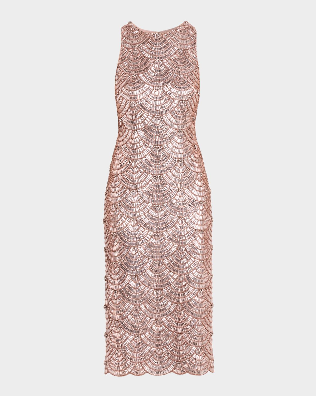Aidan Mattox Scalloped Bead & Crystal Midi Sheath Dress