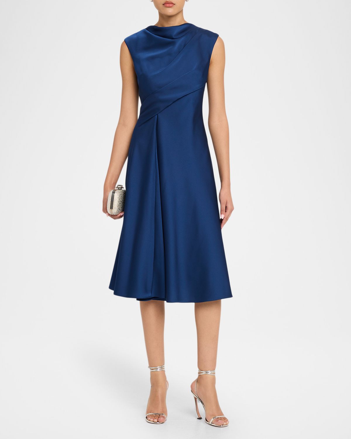 Aidan Mattox Cowl-Neck Crepe Back Satin Midi Dress