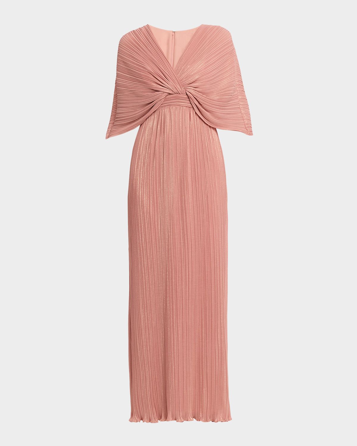 Aidan Mattox Pleated Metallic Chiffon Column Gown