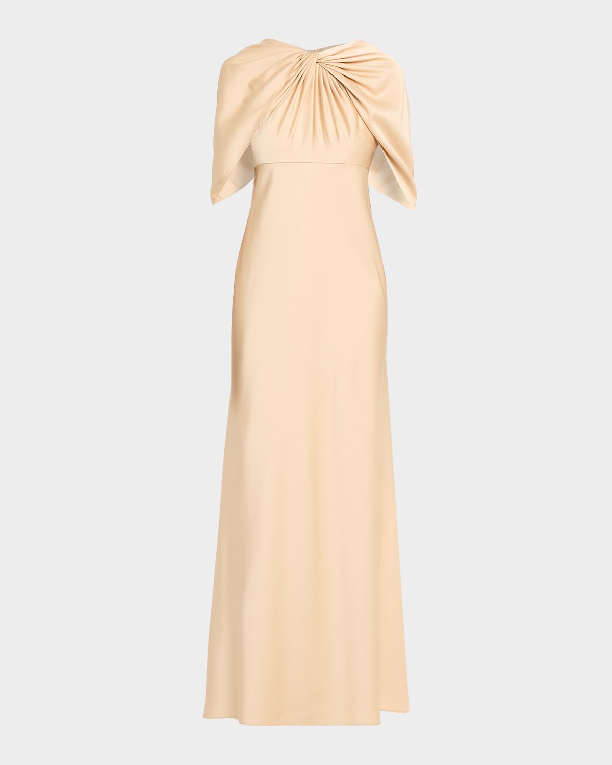 Aidan Mattox Twist-Front Satin Cape Gown