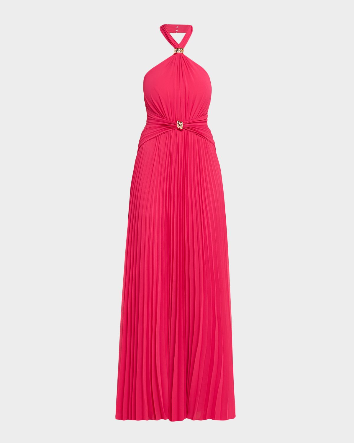 Aidan Mattox Pleated Chiffon Halter Gown