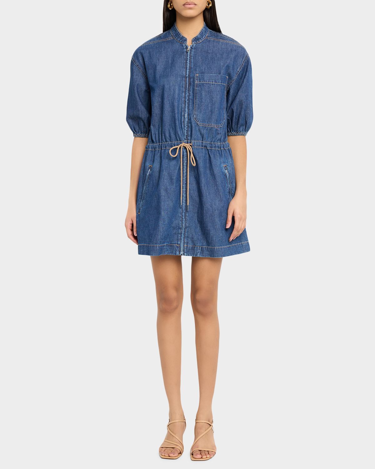 Veronica Beard Akerman Short-Sleeve Denim Mini Dress