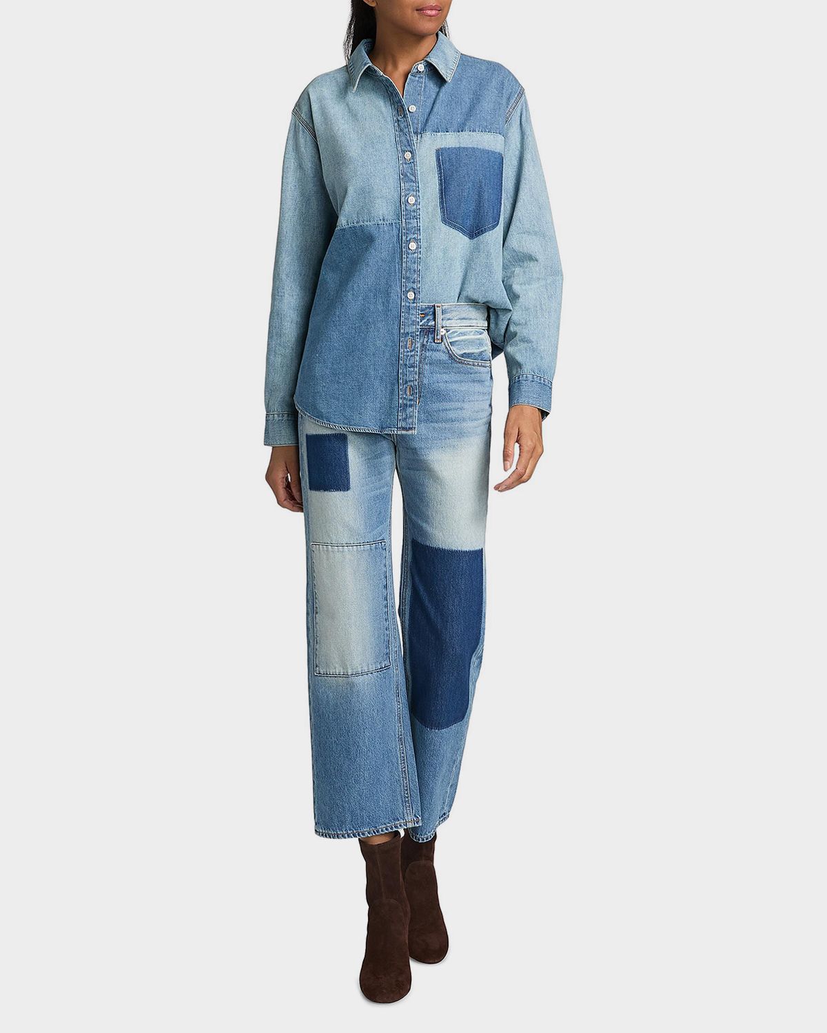 Veronica Beard Dalma Denim Color Block Shirt