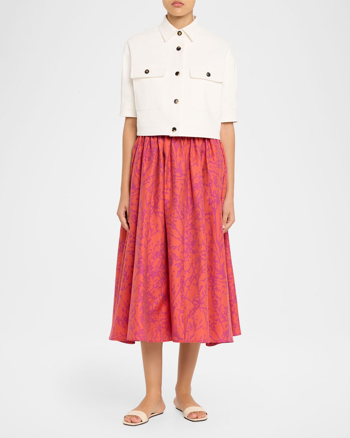 Max Mara Coral-Print Drawstring Midi Skirt