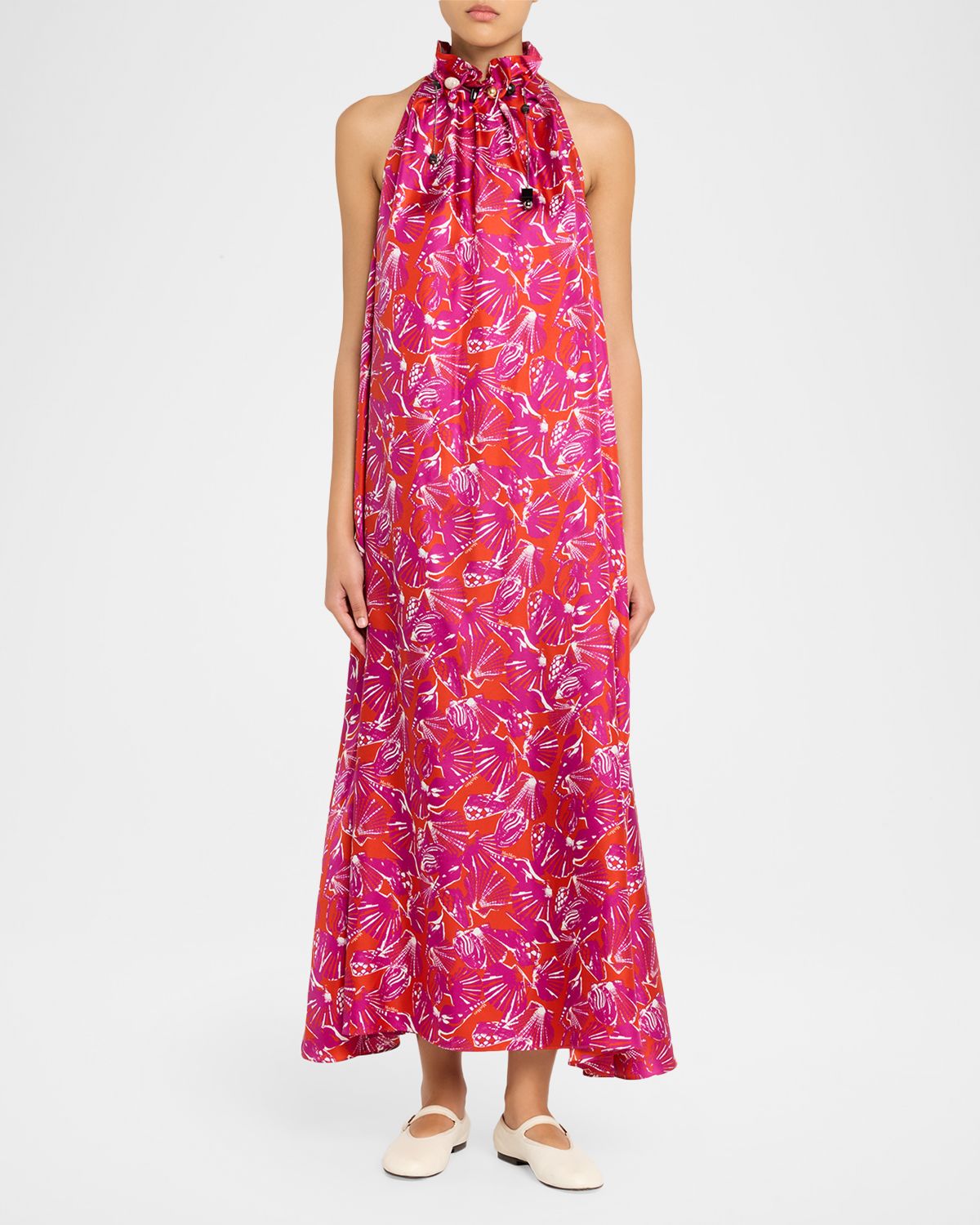 Max Mara Shell-Print Trapeze Silk Maxi Dress