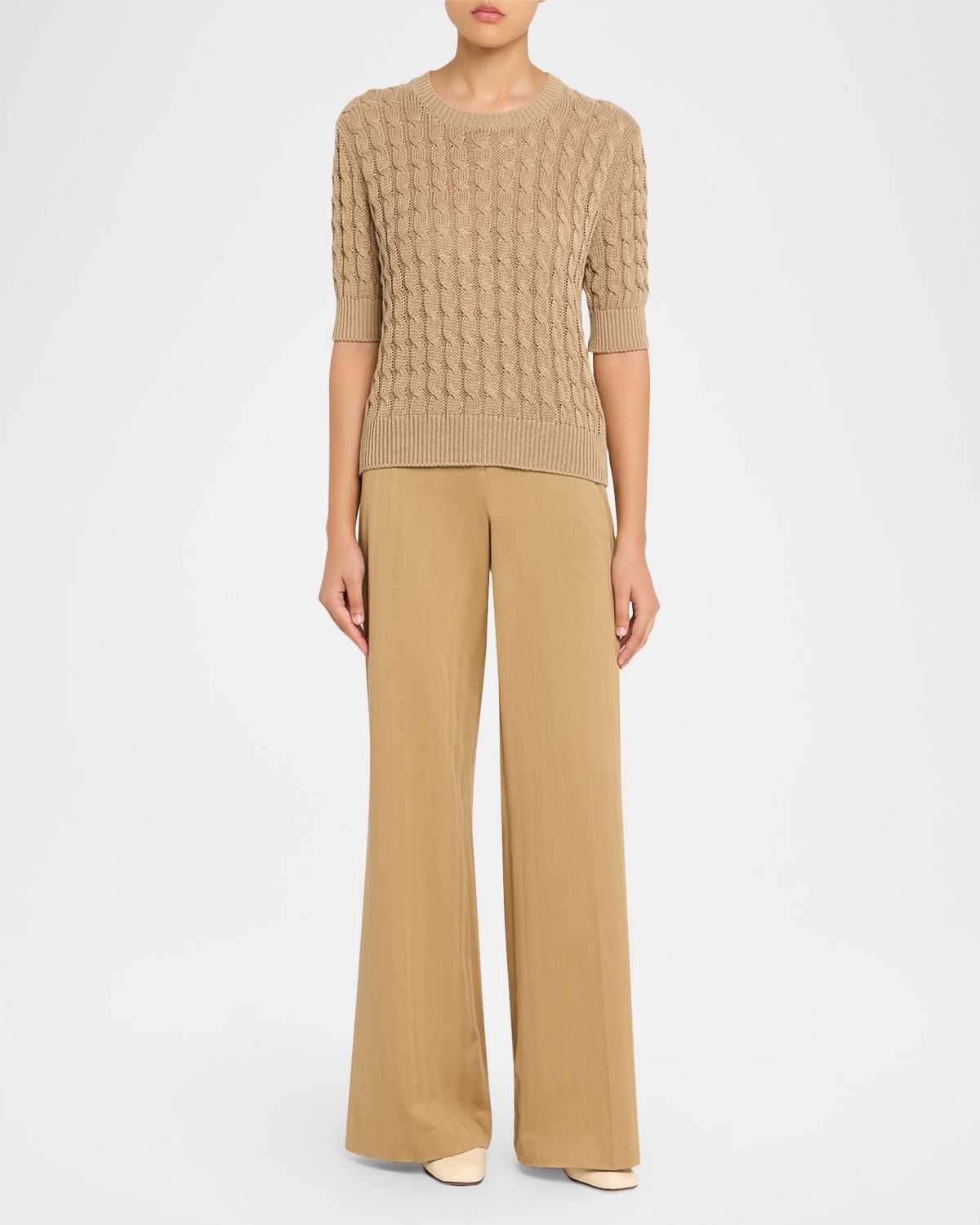 Max Mara Linen Cable-Knit Short-Sleeve Sweater