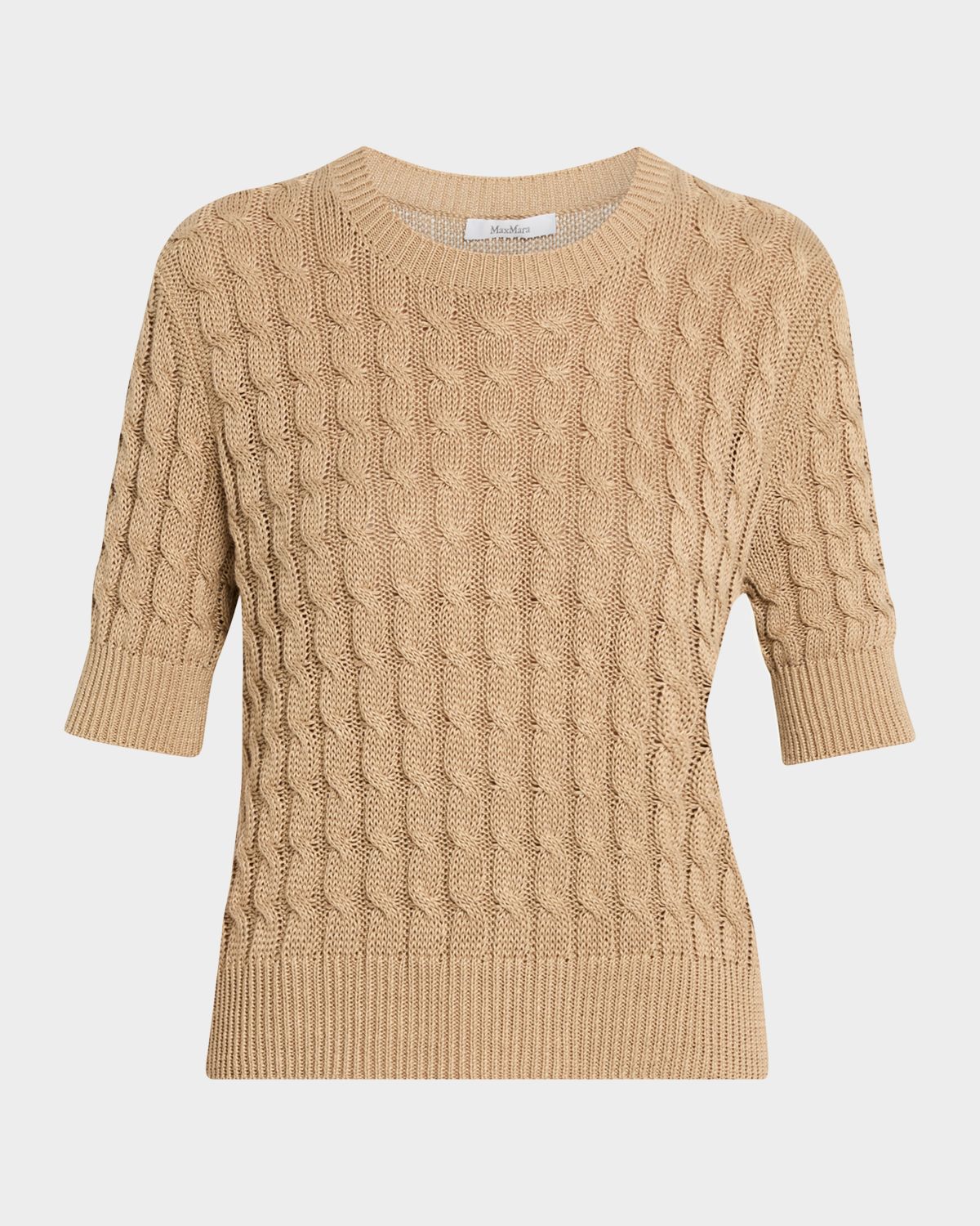 Max Mara Linen Cable-Knit Short-Sleeve Sweater
