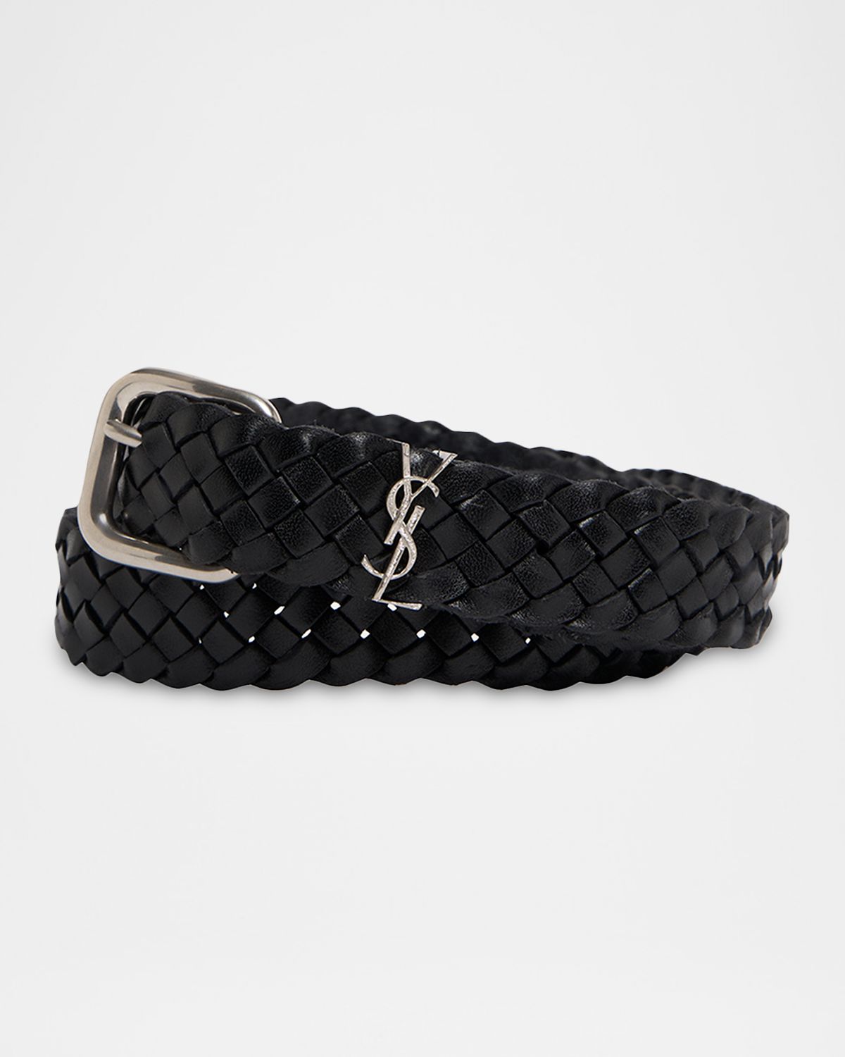 Saint Laurent Men 's Cassandre YSL Woven Leather Belt | Thumbnail 3 Saint Laurent Men 's Cassandre YSL Woven Leather Belt | Thumbnail 3