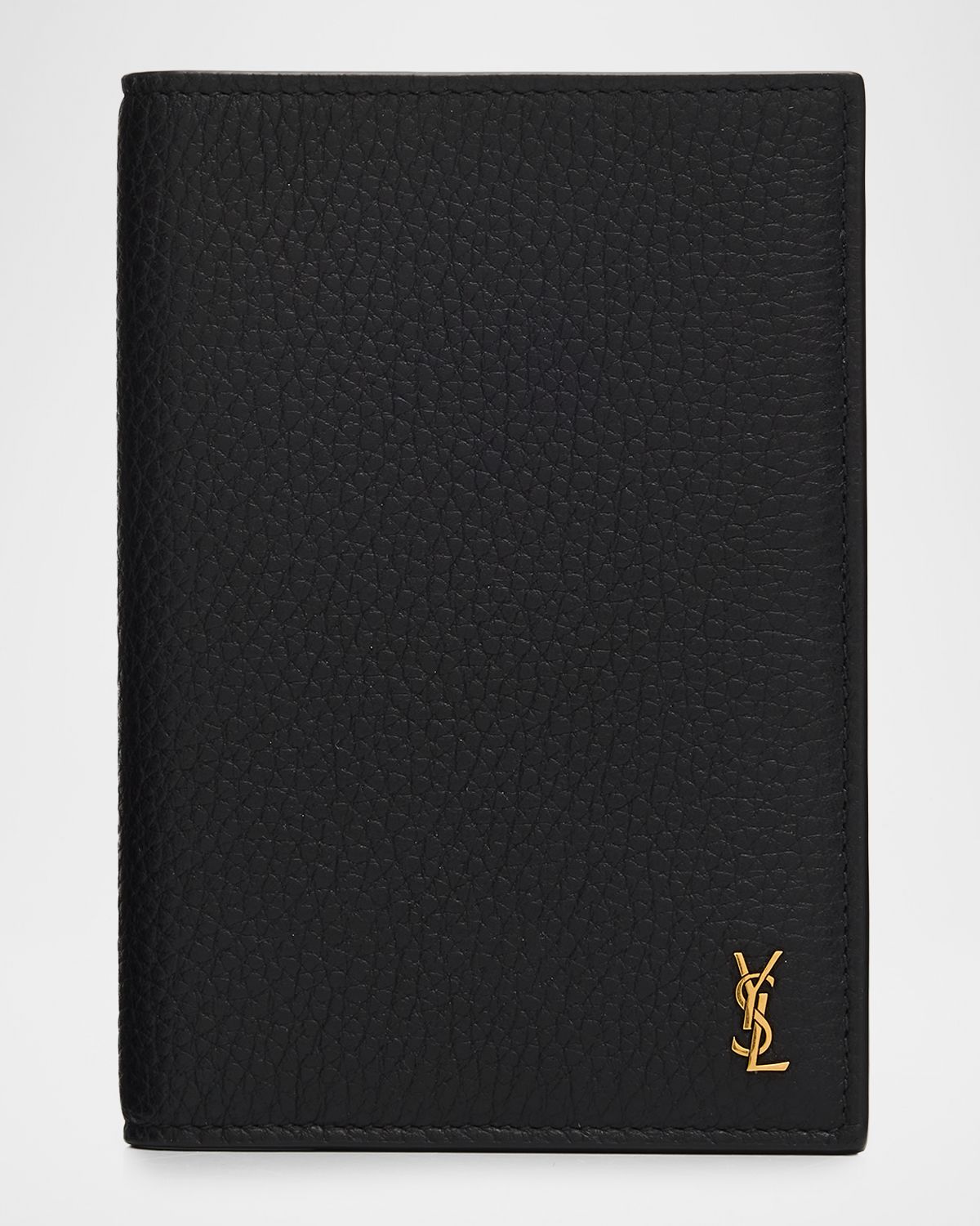 Saint Laurent Men 's Tiny Cassandre YSL Passport Case in Grained Leather