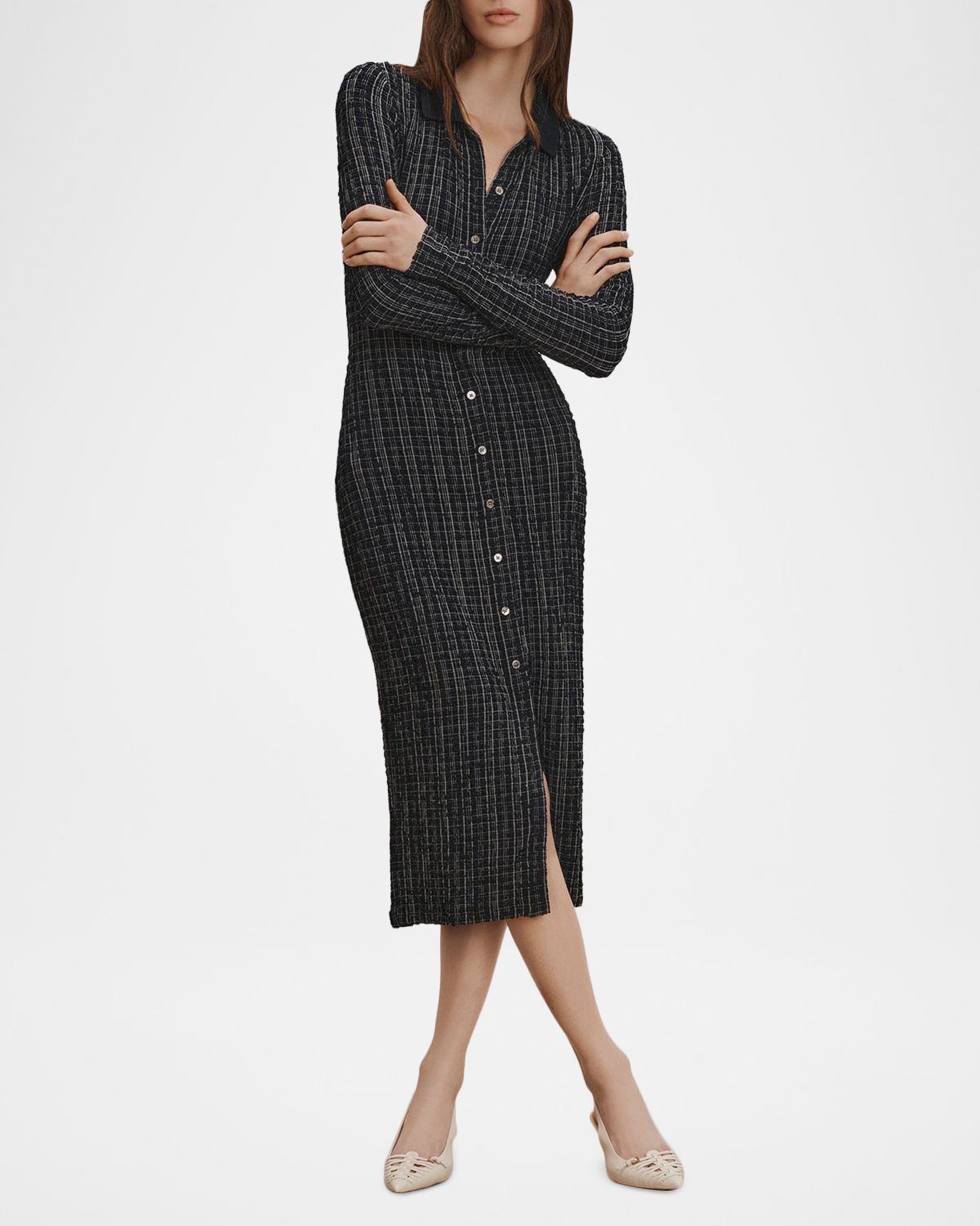 Veronica Beard Barrett Textured Plaid Shirtdress