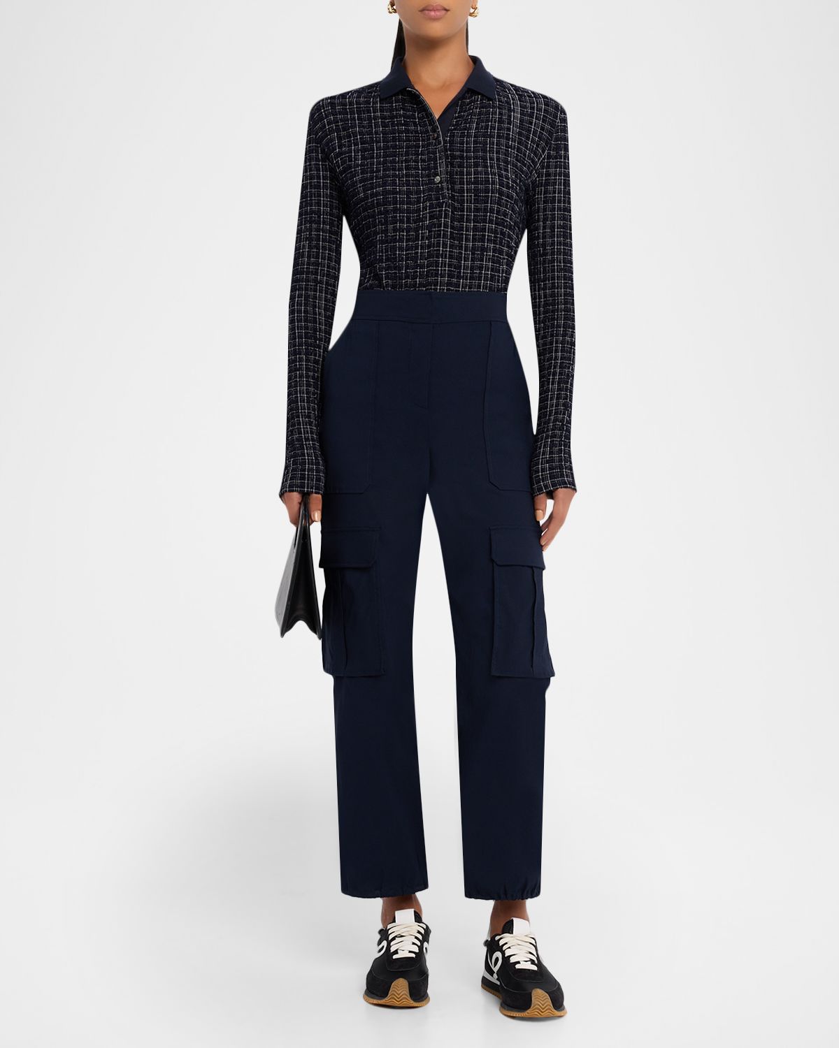 Veronica Beard Benedetta Long-Sleeve Textured Plaid Top