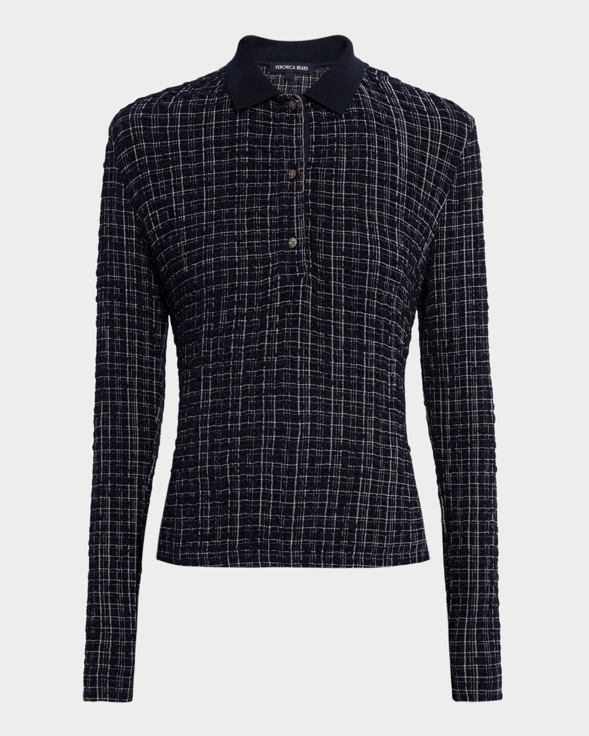 Veronica Beard Benedetta Long-Sleeve Textured Plaid Top
