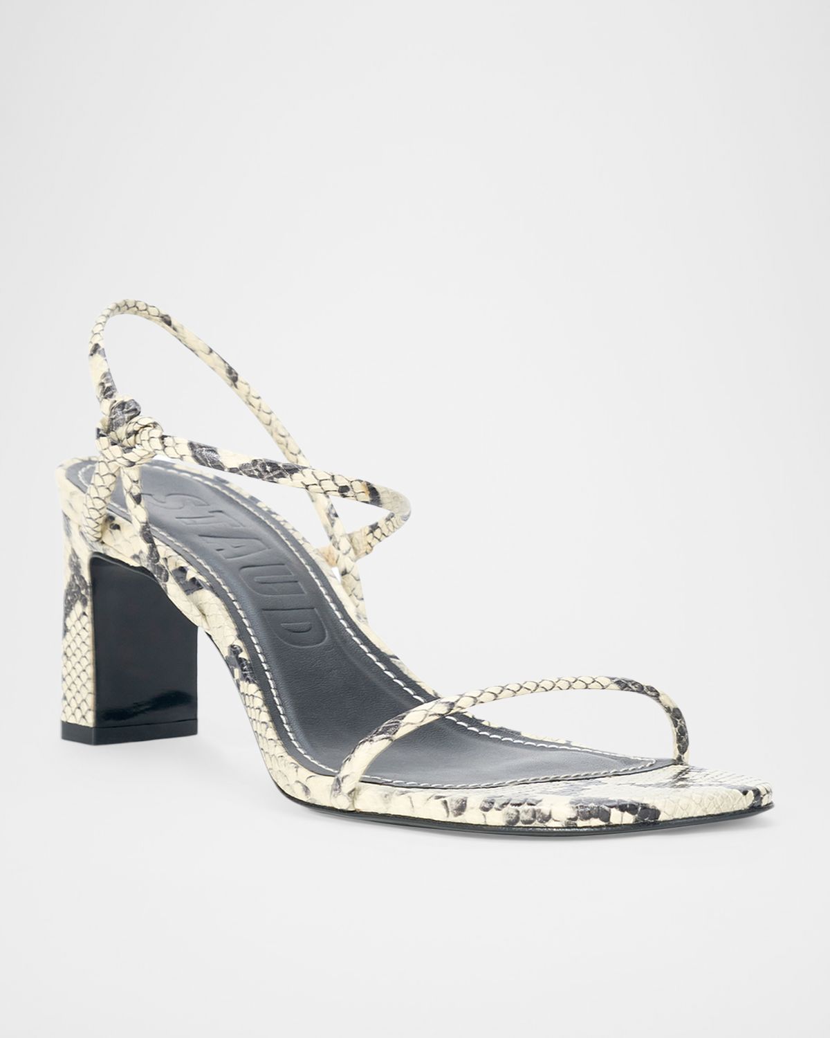 STAUD 65mm Laurel Snake-Embossed Leather Sandals
