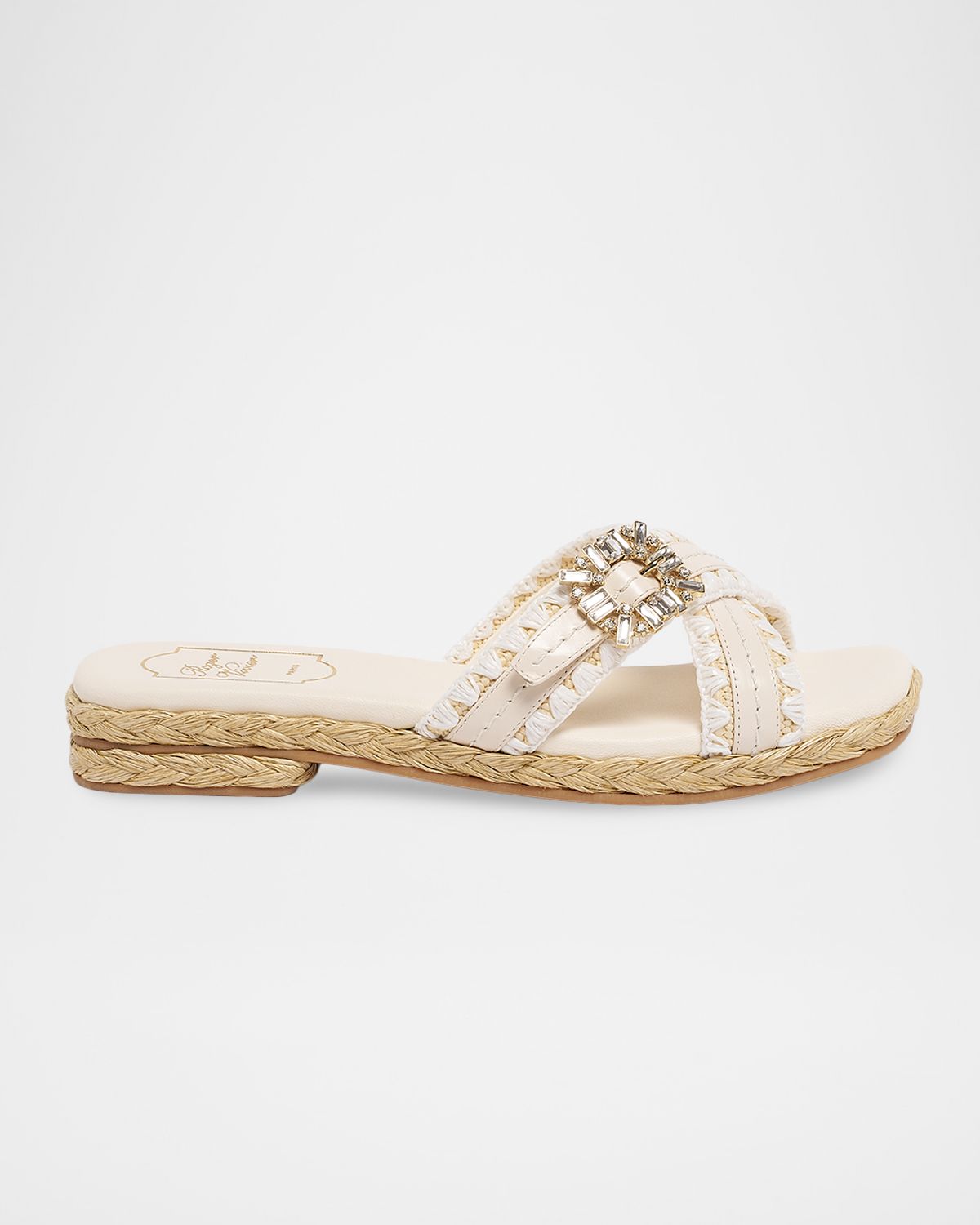 Roger Vivier Raffia & Leather Espadrille Sandals with Strass Buckle | Thumbnail 5
