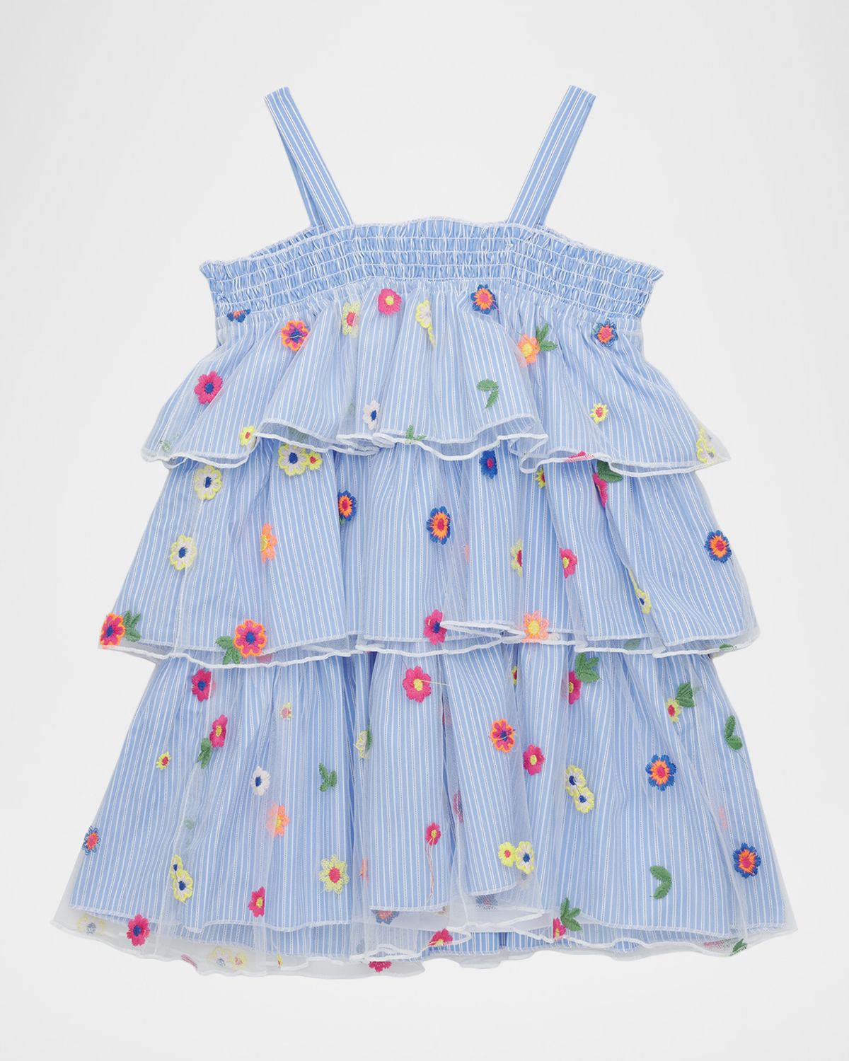 Hannah Banana Girl 's Floral Embroidered Tiered Dress, Size 2T-14